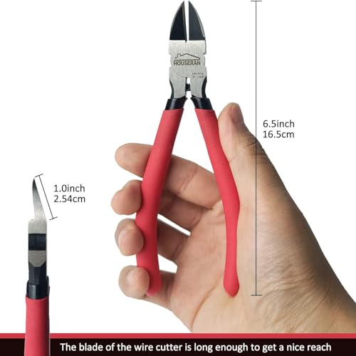 Wire Cutters 2 PACK, 6 inch Wire Cutter Set, HOUSERAN Side Cutters Flush Cut Pliers, Spring Loaded Cutting Pliers with Non-slip Red Handle, Wire Cutters Heavy Duty for Jewelry Making, Crafts, Zip Tie - color: 2 Pack