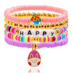 JEWEKY Easter Heishi Bracelets Gold Beaded Polymer Clay Bunny Pendant Bracelet Jewelry Accessories - color: A-Easter