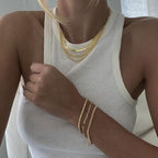 Gold Layered Necklaces for Women, 14K Gold Plated Dainty Gold Chain Choker Necklace Stack, Herringbone Gold Necklaces Set - color: gold-3-Herringbone