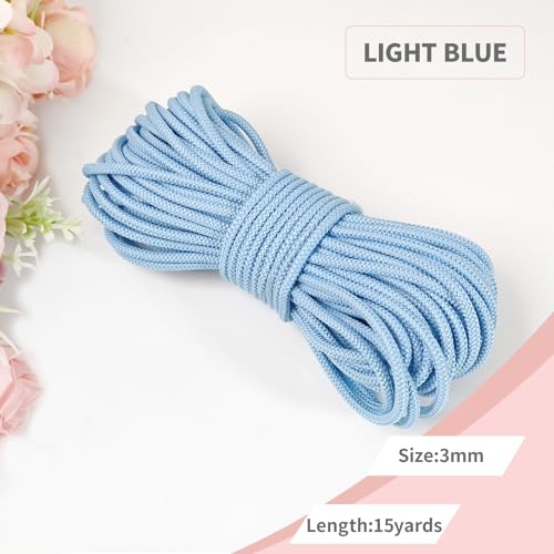 1/8 inch Non-Slip Elastic Band -3mm 15 Yards Soft Elastic Cord Stretch String Braided Thread for Sports Gear, DIY Crafts, Hair Bands, Shoelaces,Apparel Making & Camping Tie Down (Light Blue) - color: Light Blue