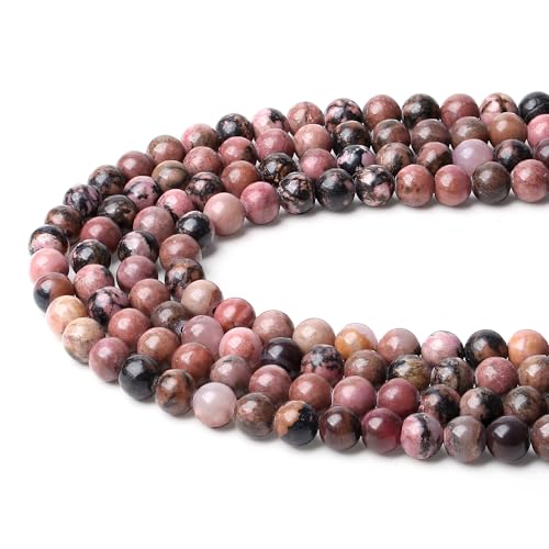 Natural Black Line Rhodolite Stone Beads 100Pcs 8mm Crystal Beads Loose DIY Round Stone Bead for Bracelet Necklace Earrings Making - color: C-Black Line Rhodolite, size: 100pcs