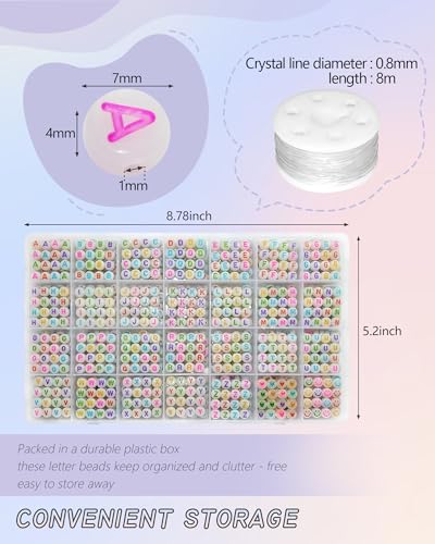 Looconi 1400pcs Colorful Letter Beads that Glow in the Dark 7x4mm Alphabet A-Z and Smiley Heart Beads for Jewelry Bracelet Making - color: Glow-colors