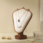 TANG SONG 8.27" Walnut Wooden Base Leather Soft Mat Necklace Display Stand Jewelry Organizer Holder (Walnut-Beige) - color: Walnut-Beige