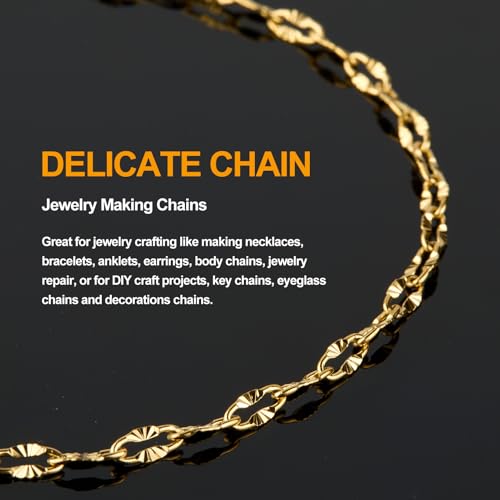 KYUNHOO 5 Meters Gold Plated Chains for Jewelry Making Sunflower Texture Chain Links Gold Stainless Steel Jewelry Chain 8MM Long Lip Chain for Jewelry Craft DIY with Jump Rings Lobster Clasps - color: Cross Oval Gold