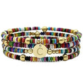Set of 4 Colorful Bead Initial Bracelets, Personalized Stackable Jewelry, Adjustable Stretchy Charm Bracelets for Women, Beaded Bracelet Set, Trendy Custom Jewelry Gift - style: Colorful Bead - C