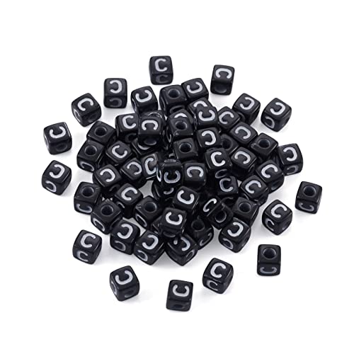 FASHEWELRY 500Pcs Acrylic Cube Letter Beads 5x5x5mm Black Square Letter C Alphabet Beads for DIY Bracelet Necklace Jewelry Making - color: Letter C