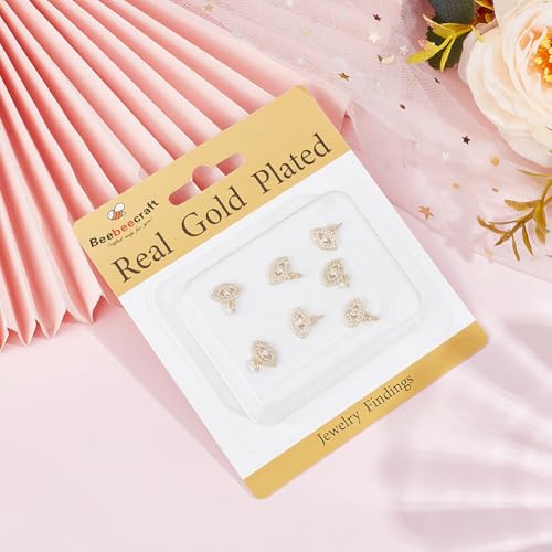 Beebeecraft 1 Box 10Pcs Evil Eye Charms Real 18K Gold Plated Small Oval CZ Stone Cubic Zirconia Pendant Charms with Jump Ring for Jewelry Making Lucky Earrings Bracelet Necklace Handmade Crafts