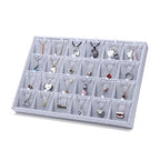 24 Grids Stackable Jewelry Tray Organizer with Removable Dividers, Velvet Jewelry Display Tray for Earrings Necklaces Bracelet Rings Display Showcase - Grey - color: Grey