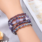 5Pcs Beaded Bracelets for Women, Bohemian Glass Faceted Crystal Beads Bracelet, Stackable Boho Disco Ball Stretch Bracelets, Multilayered Purple Jewelry Gift for Women, Mother's Day - color: Purple