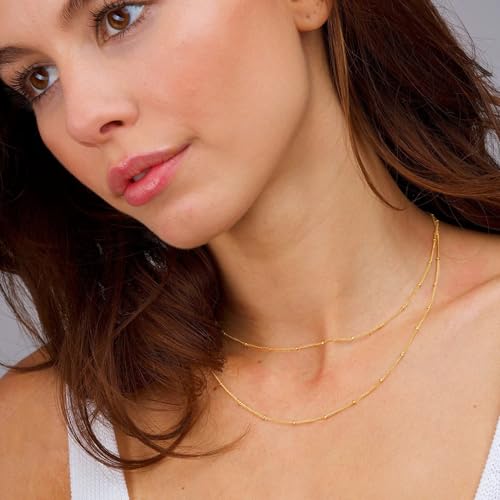 Gold Layered Necklaces for Women, 14K Gold Plated Dainty Gold Chain Choker Necklace Stack, Herringbone Gold Necklaces Set - color: gold-3-Beaded