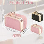 2 Pcs Genuine Leather Mini Jewelry Box, Portable Travel Jewelry Case Organizer for Women, Small Coin Purse with Kiss Lock for Earring Rings Necklace Bracelet Earphone Gift(Pink & Black)