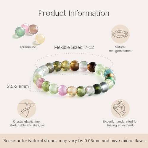NLIEO Natural Gemstone Stretch Beaded Rings for Women Stackable Dainty Elastic Crystal Rings Jewelry - style: Tourmaline