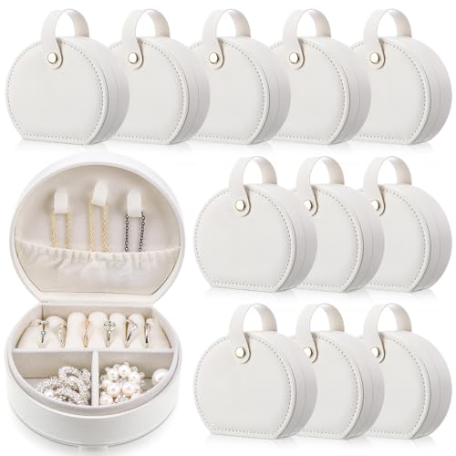 Weysat 12 Pack Travel Jewelry Case Bridesmaid Gifts Box Bulk Small Leather Earring Organizer for Women Proposal Return Gift (White) - color: White