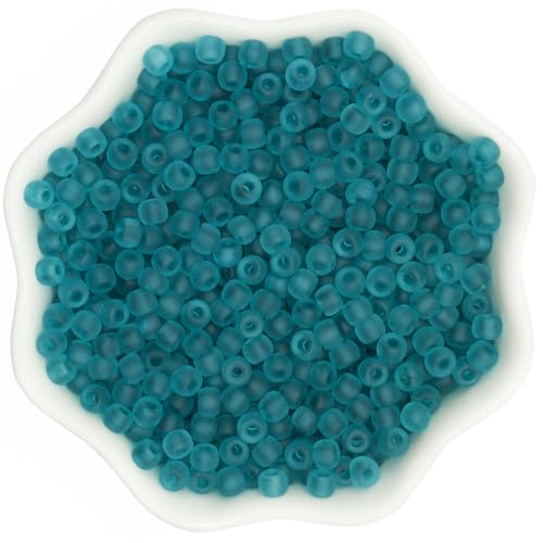 4mm Frosted Glass Beads Bulk, 500pcs Small Round Beads for Jewelry Making, 6/0 Colored Glass Seed Beads for Friendship Bracelet, Pendants, Key Chains, Necklaces, Hairpins(Peacock Green - color: Peacock Green, size: 4mm