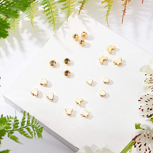 BENECREAT 40PCS 18K Gold Plated Spacer Beads Butterfly & Heart Brass Beads for Bracelet Necklace DIY Jewelry Making - 10PCS/Shape - color: Butterfly & Heart