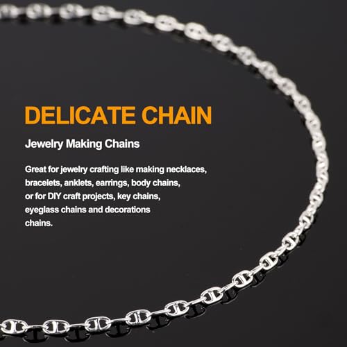 KYUNHOO 16.4 Feet Silver Plated Chains for Jewelry Making Thin Anchor Link on Spool Small Chain for Crafts DIY with Jump Rings Lobster Clasps - color: Bean Silver