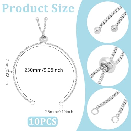 UNICRAFTALE 10pcs 9"(230mm) Stainless Steel Adjustable Slider Bracelets Metal Bracelet Chain Slider Bracelet Extender Chains with Ball Ends for Women Jewelry Making DIY - color: Stainless Steel Color