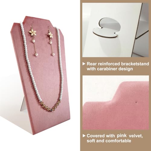 6Pcs/Set Necklace&Earring Display stand Velvet Jewelry Set Easel Display Rack Jewelry Display Stand for Vendors Jewelry Bust (Pink, L) - size: L