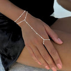 Gold Bracelets for Women Trendy, Dainty Gold Hand Chain Bracelet Stack 14k Gold Plated Finger Ring Bracelet Hand Chain Cz Layered Beaded Gold Bracelets for Women Non Tarnish Gold Jewelry Gift - style: satellite hand chain bracelet-silver