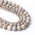 Stone Beads, 45pcs Matte Flowery Cowry Fossil, 8mm Round Loose Beads for Jewelry Making, Bracelets, with Bag, String & Card - color: Matte Flowery Cowry Fossil, size: 8mm