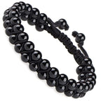 MASSIVE BEADS Double Layer Natural Chakra Healing Power Crystals Macrame Bracelet Yoga Stone Beads Gemstone Meditation Relax Anxiety Bangle for Unisex Women Men - color: Black Onyx, size: 6mm