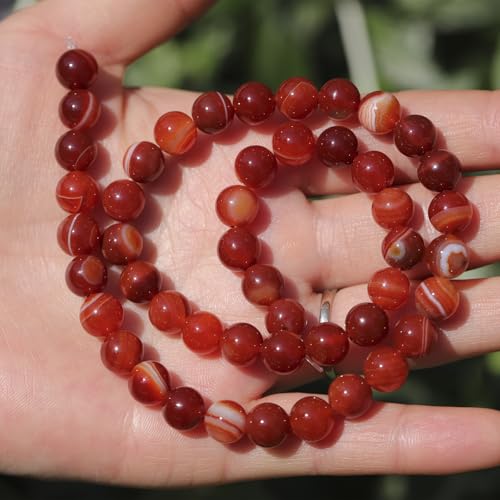 Natural Stone Beads 8mm Polished Round Smooth Gemstone Beads for Jewelry Making Supplies 15 Inch(45 Beads) (Red Stripes) - color: Red stripes-45pcs