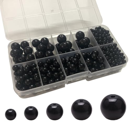 Gocelyn 476 PCS Round Crystal Glass Beads for Jewelry Making(Black), Glass Spacer Loose Beads for Crafts Bracelets Necklaces Charms Pendants Friendship 4/6/8/10/12mm - color: Round Glass Beads: Black