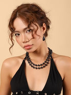 Sacina Y2k Aesthetic Emo Beaded Ball Chain Necklace, Gothic Punk Grunge Necklace, Christmas Jewelry Gift - color: Black, size: 20 in