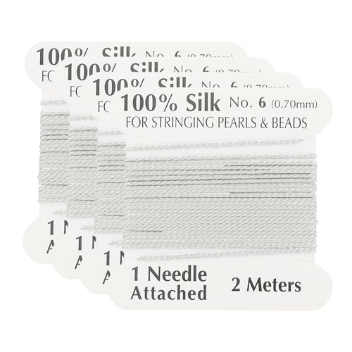 PATIKIL Silk Cord Thread, 5 Pcs Pure Silk Beading Thread Cord Size 0.6 mm with The Knotting Pearls Needle Attached, White - color: White