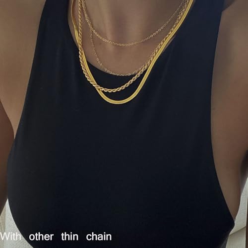 Gold Layered Necklaces for Women, 14K Gold Plated Dainty Gold Chain Choker Necklace Stack, Herringbone Gold Necklaces Set - color: gold-3-Herringbone