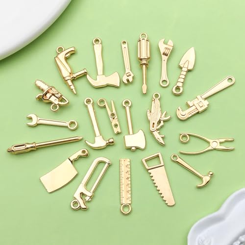 80pcs KC Golden Father's Day Series New Tools Hammer, Wrench, Saw, Screwdriver Pendant Jewelry Making DIY Keychain Earrings Pendant Various Design Charms for Jewelry Making Bracelets Necklace (SN902) - color: SN902