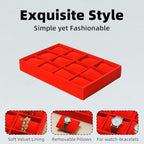 Jewelry Watch Tray, Red Velvet Watch Jewelry Organizer 12 Grid, Stackable Watch Bracelet Bangle Display Holder, Adjustable Pillows, for Man Woman Show Birthday - color: Red