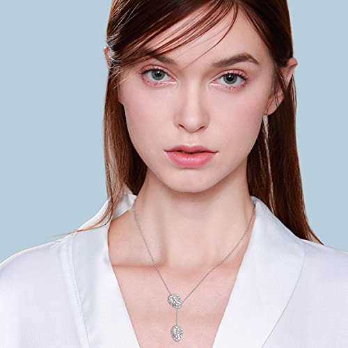 Long Necklace Sterling Silver Larait Bar Y Lariat Long Chain Drop Adjustable Necklace Gift for Her, 30" - style: Long Palm Leaf Necklace
