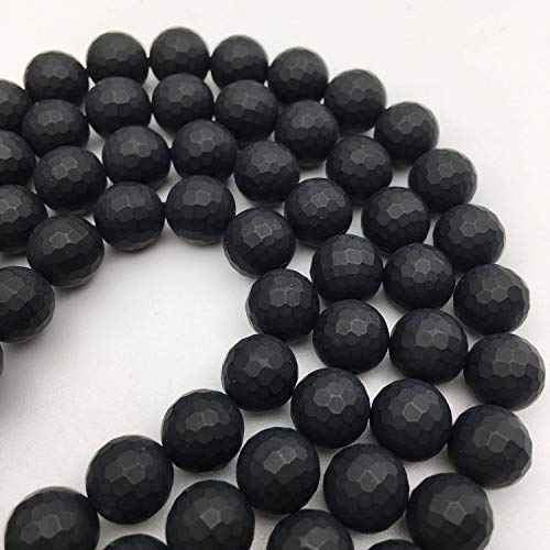 JM Design Black Onyx Faceted Matte Finish Round Shape Loose Gemstone Beads Size 6mm Approx 15.5inch Strand for Jewelry Making - size: 6mm