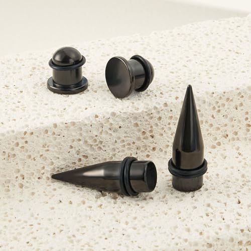 Longbeauty 14G-00G 36pcs Ear Gauges Stretching Kit Surgical Steel Tapers for Ears Gauge Starter Kits Single Flat Top Gauges Plugs for Women Men - color: Black