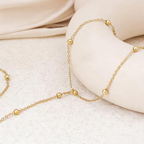 Gold Bracelets for Women Trendy, Dainty Gold Hand Chain Bracelet Stack 14k Gold Plated Finger Ring Bracelet Hand Chain Cz Layered Beaded Gold Bracelets for Women Non Tarnish Gold Jewelry Gift - style: beaded hand chain bracelet-gold