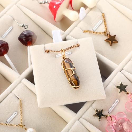 2 Pcs 24 Grid Stackable Jewelry Organizer Tray with Removable Dividers Ice Velvet Jewelry Display Showcase Tray for Necklace Earring Ring Bracelet Holder(Beige Velvet) - color: Beige Velvet