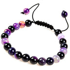 MASSIVE BEADS Natural Healing Power Gemstone Crystal Beads Unisex Adjustable Macrame Bracelets - color: Agate Purple, size: 8mm
