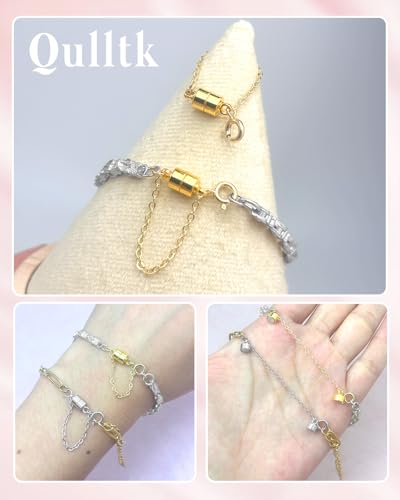 MKCYD 8Pcs Magnetic Bracelet Clasps and Closures with Safety Chain Never Fall Gold Bracelet Extender Converter Magnetic Clasps for Women - color: 8Pcs Gold
