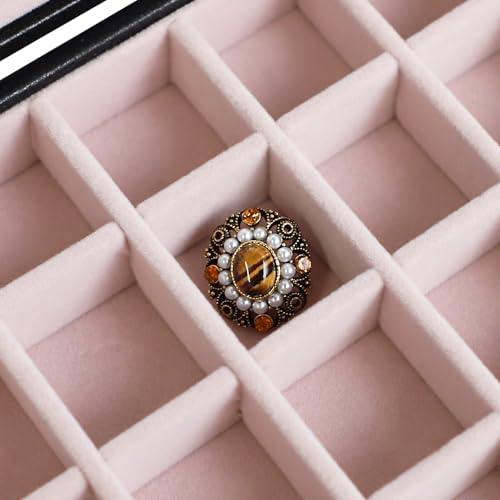 Wudygirl Small Jewelry Box 24 Grid Jewelry Organizer Velvet Jewelry Tray with Clear Lid Earring Holder Organizer Ring Holder Ring Display for Women Jewelry Display Case Drawer Inserts (Pink) - style: Black Pink 24 Grid