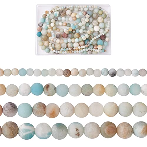 Cheriswelry 4Strands Natural Frosted Flower Amazonite Round Loose Spacer Stone Beads 4-10mm for DIY Necklace Bracelet Earring Jewelry Making - color: Natural Frosted Flower Amazonite