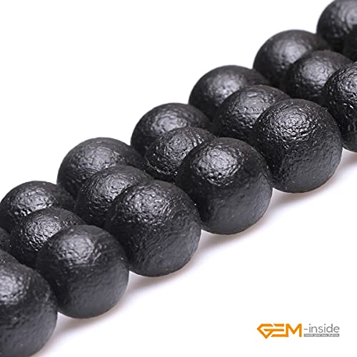 GEM-Inside Black Frost Spacer Agate Gemstone Loose Beads Natural Energy Power Beads for Jewelry Making 14mm Round 15 Inches - color: Black Agate, size: 14mm