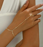 YEEZII Gold Hand Chain Bracelets for Women, 2 Pcs 14k Gold Plated Cubic Zirconia Link Chain Bracelet Set, Trendy ring bracelet hand chain Jewelry for Her - color: Gold-F