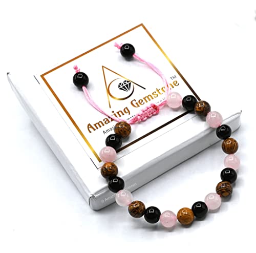 Amazing Gemstone Bracelet for Breaking Attachments Manifestation - Rose Quartz Mariyam Jasper Black Obsidian Bracelet Set for Men Women Healing Calming Anxiety Stress Relief Gifts (Adjustable) - color: Breaking Attachments