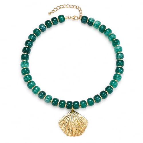 Chunky Beaded Starfish Shell Necklace for Women Colorful Boho Summer Chain Choker Beach Necklace with Acrylic Beads Trendy Chunky Jewelry Gifts - color: Green