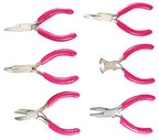 6pc Mini Plier Set | Pink Vinyl Handles | Custom Zipper Case | 3" (7.6 cm) Long | End Cutter, 2 Flat Jaws, Round Nose, Side Cutter, Curved Nose | Perfect for Ladies & Crafters