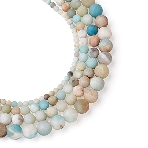 Cheriswelry 4Strands Natural Frosted Flower Amazonite Round Loose Spacer Stone Beads 4-10mm for DIY Necklace Bracelet Earring Jewelry Making - color: Natural Frosted Flower Amazonite