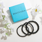 3Pcs Natural Healing Crystal Bracelets for Women Men, 4mm 6mm 8mm Beaded Stretch Bracelet Set, Black Tourmaline Natural Stone Gemstone Jewelry Gifts for Meditation, Reiki & Yoga - color: Black Obsidian