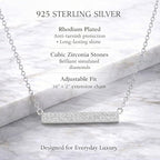 Horizontal Bar Necklace for Women, Sterling Silver or 14K Gold Plated Silver, Minimalist, CZ Diamond, Dainty Bar Pendant - Unique Jewelry Gift - style: Signature Pavé - Silver
