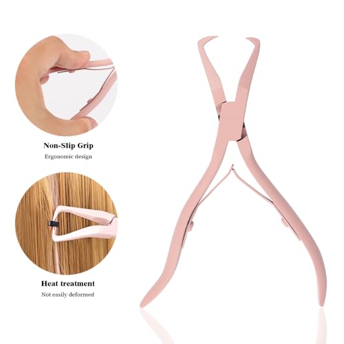 Hair Extension Pliers Kit Microlink Pliers for Extensions Hair Extension Beading Tool Hair Needle Pulling Hook Hair Styling Bead Closer and Remover Pliers - color: Pink